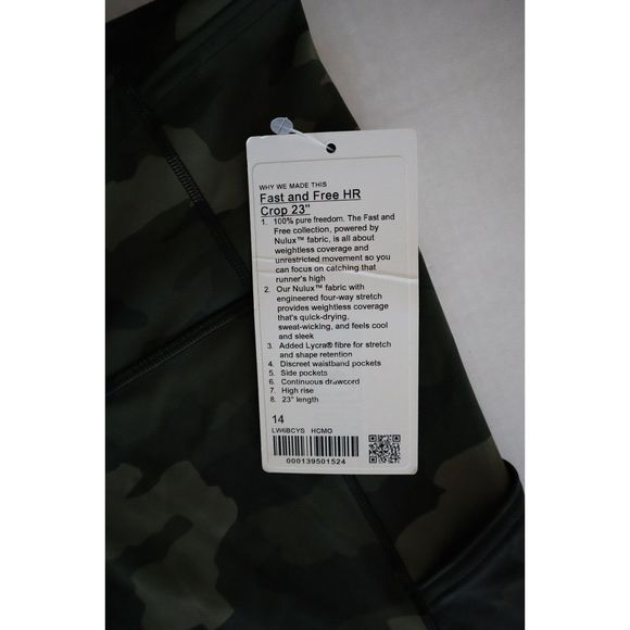Lululemon Women's Sz 14 Green Camo Fast Free Hi-Rise Crop 23” Leggings - Picture 6 of 13